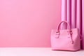 Pink leather bag in a pink room