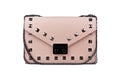Pink leather handbag isolated on white background
