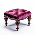 Stunning Pink Velvet Victorian Footstool With Wooden Frame