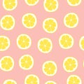 Pink lemon pattern. Citrus vector seamless background. Hand drawn citric fruit slice illustration.