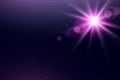 Pink lens flare on the background of the space sky with stars. Galaxy, universe with copy space for text. Vector