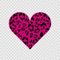 Pink leopard heart on transparent background. Animalistic print. Symbol of love. Suitable for printing on a T-shirt Royalty Free Stock Photo