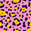 Pink Leopard seamless pattern. Vector hand drawn wild animal leo skin, cheetah spots texture for fashion print design Royalty Free Stock Photo
