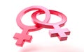 Pink lesbian symbols joined together isolated on white