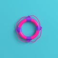 Pink lifebuoy on bright blue background. Minimalism concept