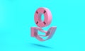 Pink Lifebuoy in hand icon isolated on turquoise blue background. Lifebelt symbol. Minimalism concept. 3D render