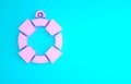 Pink Lifebuoy icon isolated on blue background. Lifebelt symbol. Minimalism concept. 3d illustration 3D render