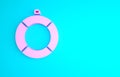 Pink Lifebuoy icon isolated on blue background. Lifebelt symbol. Minimalism concept. 3d illustration 3D render