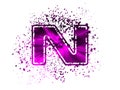 Pink lilac spotted comic LETTER N, grunge art texture alphabet