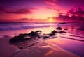 Pink and lilac sunset on the sea coast. AI Generated