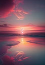 Pink and lilac sunset on the sea coast. AI Generated