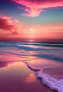 Pink and lilac sunset on the sea coast. AI Generated