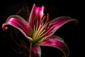 Pink lilly on black. Generate Ai