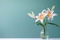 Pink Lilly bouquet flower in glass vase