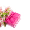 Pink lilly flowers with gift box Royalty Free Stock Photo