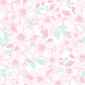 Pink Lily Flower Blue Leaf White Background Seamless Print Background Design