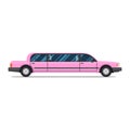 Pink limo. limousine. Flat vector illustration. Luxary vehicle. Side view