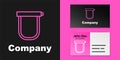 Pink line Bicycle lock U shaped industrial icon isolated on black background. Logo design template element. Vector Royalty Free Stock Photo