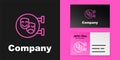 Pink line Comedy and tragedy theatrical masks icon isolated on black background. Logo design template element. Vector Royalty Free Stock Photo