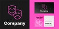 Pink line Comedy and tragedy theatrical masks icon isolated on black background. Logo design template element. Vector Royalty Free Stock Photo