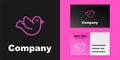 Pink line Dove icon isolated on black background. Logo design template element. Vector Royalty Free Stock Photo