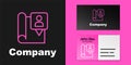 Pink line Folded map with location marker icon isolated on black background. Logo design template element. Vector