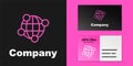 Pink line Global technology or social network icon isolated on black background. Logo design template element. Vector Royalty Free Stock Photo