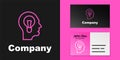 Pink line Human with lamp bulb icon isolated on black background. Concept of idea. Logo design template element. Vector Royalty Free Stock Photo