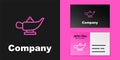 Pink line Magic lamp or Aladdin lamp icon isolated on black background. Spiritual lamp for wish. Logo design template Royalty Free Stock Photo