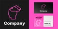 Pink line Man having headache, migraine icon isolated on black background. Logo design template element. Vector