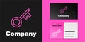 Pink line Old key icon isolated on black background. Logo design template element. Vector Royalty Free Stock Photo