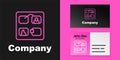 Pink line Storyboard film video template for movie creation icon isolated on black background. Logo design template