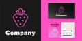 Pink line Strawberry icon isolated on black background. Logo design template element. Vector