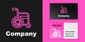 Pink line Wheelchair for disabled person icon isolated on black background. Logo design template element. Vector