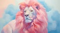 Pink Lion In The Sky Realistic Color Palette And Art Nouveau-inspired Illustration