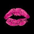 Pink lips on a black background