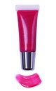Pink lips gloss tube and stroke Royalty Free Stock Photo