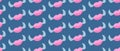 Pink lips and wings. Seamless horizontal pattern. Repeating romantic ornament. Blue background Royalty Free Stock Photo