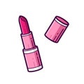 Pink lipstick in line art style. Vector icon