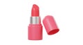 Pink lipstick with a metallic silver base and matching cap, slightly tilted to the side. The Royalty Free Stock Photo
