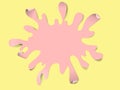 Pink liquid dropping on yellow background, paper art