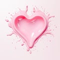 pink liquid oil heart shape splash reflection on creamy water background, generative AI Royalty Free Stock Photo