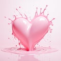 pink liquid oil heart shape splash reflection on creamy water background, generative AI Royalty Free Stock Photo