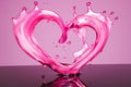 pink liquid oil heart shape splash reflection on creamy water background, generative AI Royalty Free Stock Photo