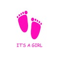 Pink Little Baby Feet Vector Card. Hand Drawn Baby Shower Illustration. Pink Baby Girl Footprints on a White Backround Royalty Free Stock Photo