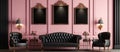 Pink living room with black leather furniture Royalty Free Stock Photo