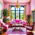 Pink living room. Generative AI