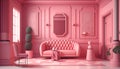 Pink living room interior 3d render