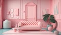 Pink living room interior design. Home background furniture 3d rendering of minimalist architecture modern house wall Royalty Free Stock Photo