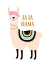 Pink llama isolated on white, vector illustration